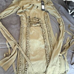 Fashion Nova Khaki Braided Mini Dress